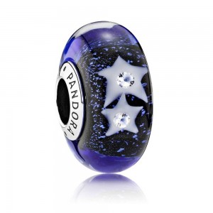 Pandora Beads-Murano Glass Night Sky Moon and Stars-Charm Outlet
