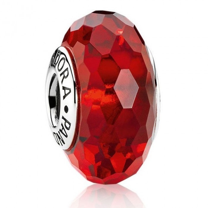 Pandora Beads-Murano Glass Red Faceted-Charm Outlet