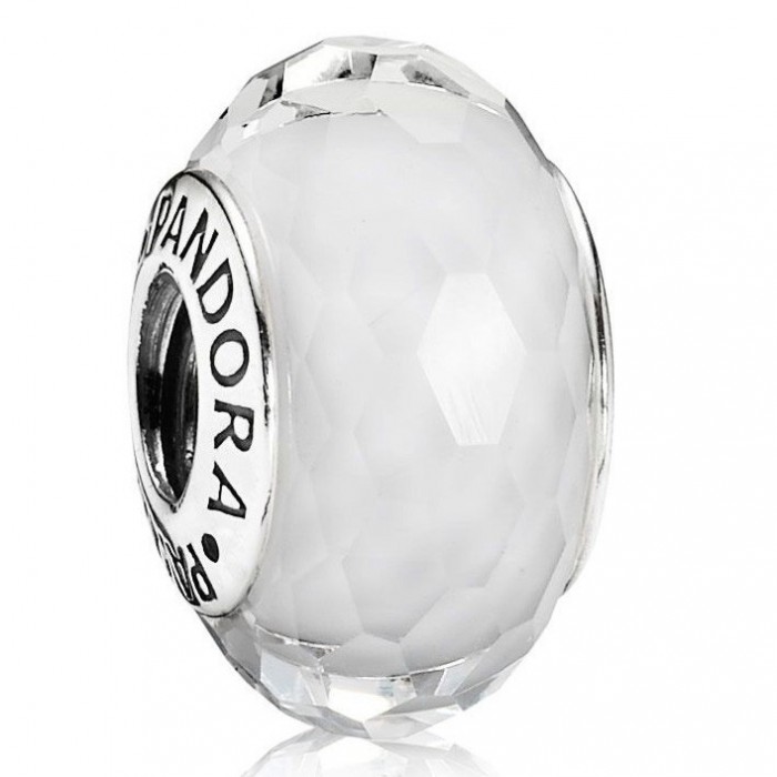 Pandora Beads-Murano Glass White Facted-Charm Outlet