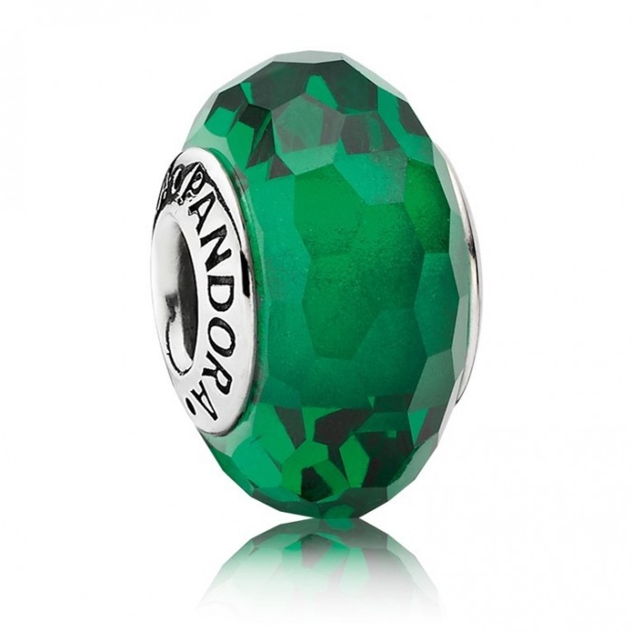 Pandora Beads-Sparkling Murano Glass Green Faceted-Charm Outlet