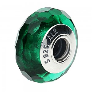 Pandora Beads-Sparkling Murano Glass Green Faceted-Charm Outlet