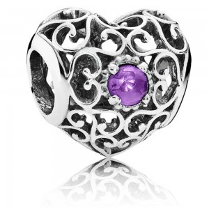 Pandora Charm-February Birthstone Signature Heart Birthstone Outlet