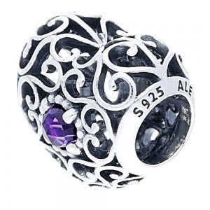 Pandora Charm-February Birthstone Signature Heart Birthstone Outlet