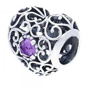 Pandora Charm-February Birthstone Signature Heart Birthstone Outlet