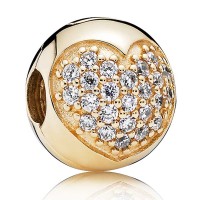 Pandora Clips-Heart Love-Cubic Zirconia-Gold Outlet Pandora Clips-Heart Love-Cubic Zirconia-Gold Outlet