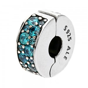 Pandora Clips-Oceanic Teal Shining Elegance-Cubic Zirconia Outlet