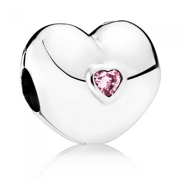 Pandora Clips-Pink Shiny Heart Love-CZ Outlet