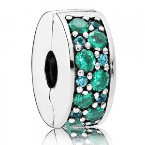 Pandora Clips-Teal Mosaic Shining Elegance-Cubic Zirconia Outlet