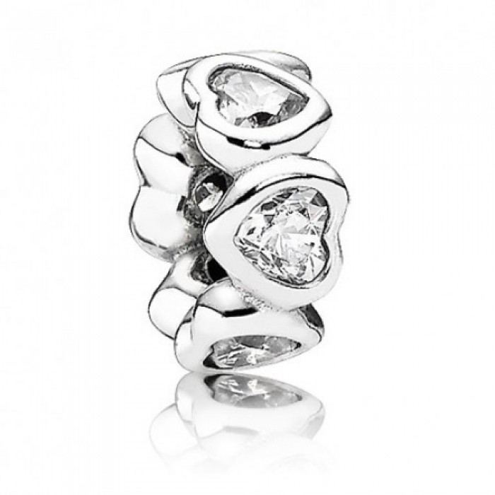 Pandora Spacers-Heart Love-Pave CZ-Sterling Silver Outlet