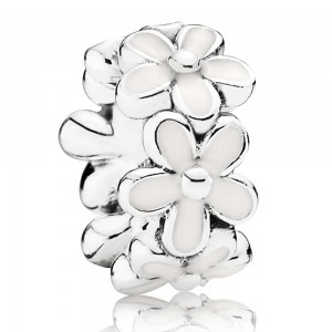 Pandora Spacers-White Daisy Floral-Enamel Outlet