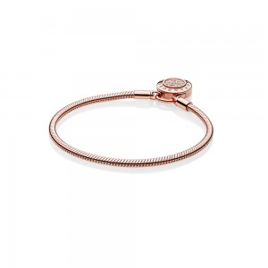 Pandora Bracelet-Smooth Rose-Signature Padlock-Clear CZ Outlet