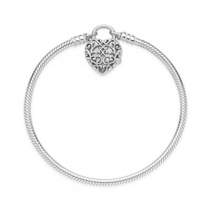 Pandora Bracelet-Smooth Silver Padlock-Regal Heart Outlet