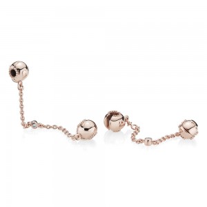Pandora Charm-Embossed Hearts Safety Chain-Rose-Clear CZ Outlet
