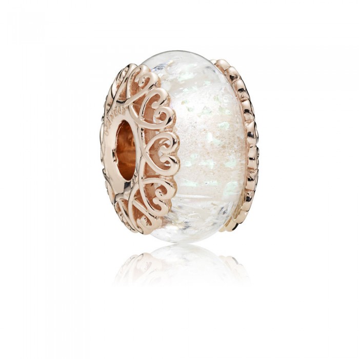 Pandora Charm-Iridescent White Glass-Rose Outlet
