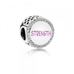 Pandora Charm-Ribbon of Strength-Pink Enamel and Clear CZ Outlet