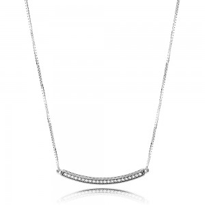 Pandora Necklace-Hearts of Bar-Clear CZ Outlet