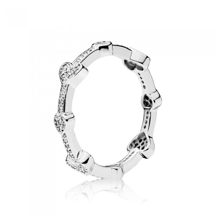 Pandora Ring-Allu Hearts-Clear CZ Outlet