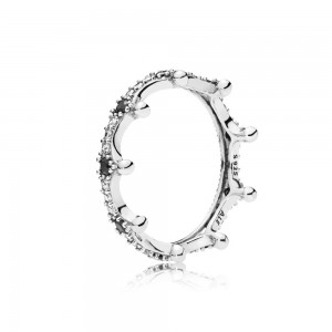 Pandora Ring-Enchanted Crown-Clear CZ-Black Crystals Outlet