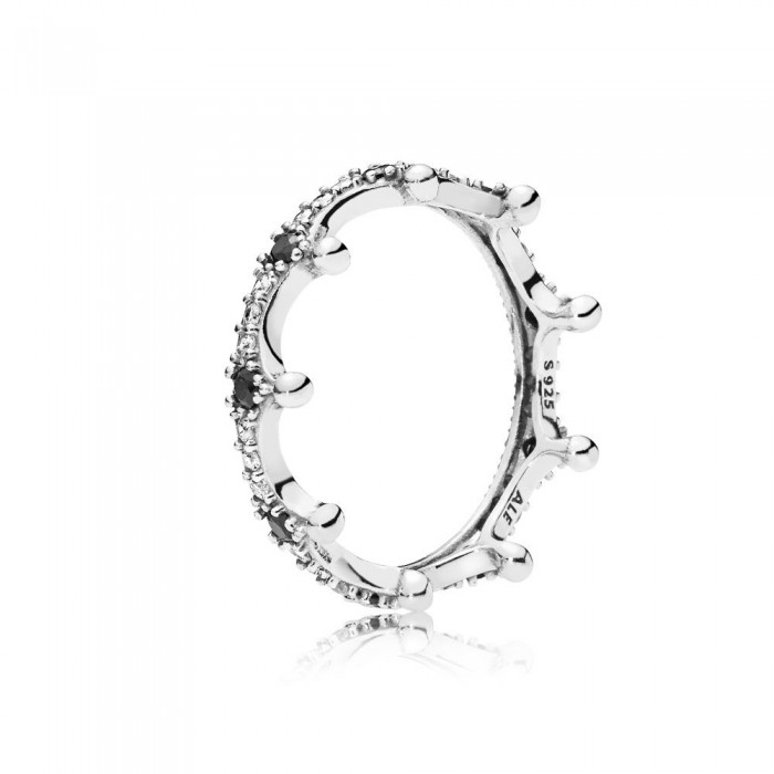 Pandora Ring-Enchanted Crown-Clear CZ-Black Crystals Outlet