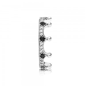 Pandora Ring-Enchanted Crown-Clear CZ-Black Crystals Outlet