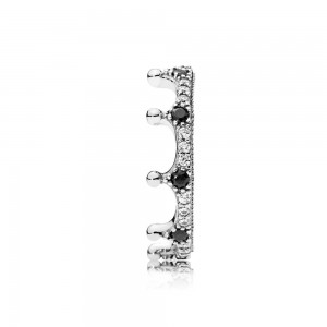 Pandora Ring-Enchanted Crown-Clear CZ-Black Crystals Outlet