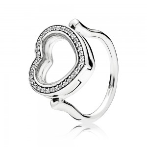 Pandora Ring-Sparkling Floating Heart Locket-Clear CZ Outlet