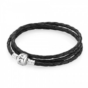 Pandora Bracelet-Black Triple-Leather Outlet