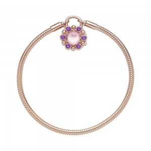 Pandora Bracelet-Heraldic Radiance Padlock-Rose-Pink-Purple Crystals Outlet
