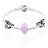 Pandora Bracelet-Pink Present Love Complete-CZ-Silver Outlet Pandora Bracelet-Pink Present Love Complete-CZ-Silver Outlet