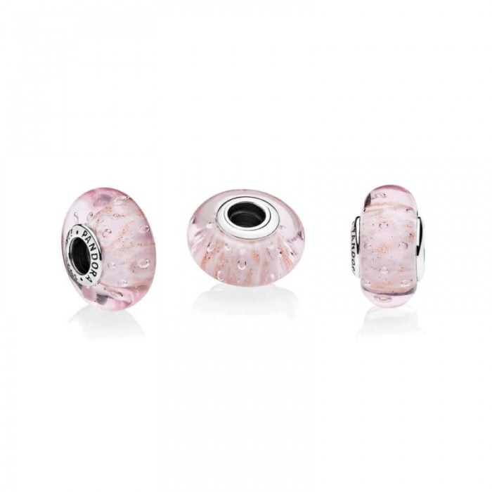 Pandora Charm-Pink Glitter-Murano Glass Outlet