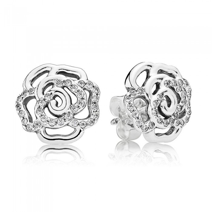 Pandora Earring-Rose Floral Stud-Cubic Zirconia Outlet