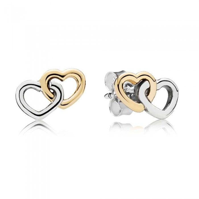 Pandora Earring-Terlocked Heart Love Stud-Gold Outlet
