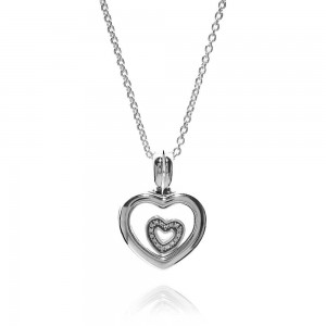 Pandora Necklace-Petite Memories Floating Heart Love Locket-Silver Outlet