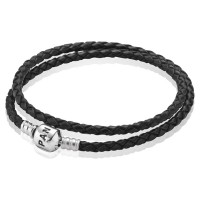 Pandora Bracelet-Black Double Braided-Leather Outlet Pandora Bracelet-Black Double Braided-Leather Outlet