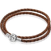 Pandora Bracelet-Brown Double Braided-Leather Outlet Pandora Bracelet-Brown Double Braided-Leather Outlet