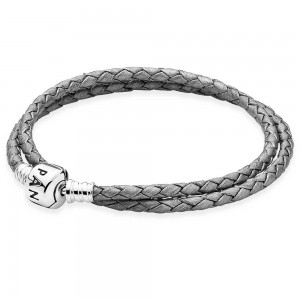Pandora Bracelet-Grey Double-Leather Outlet