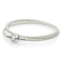 Pandora Bracelet-Ivory White Double Woven-Leather Outlet Pandora Bracelet-Ivory White Double Woven-Leather Outlet