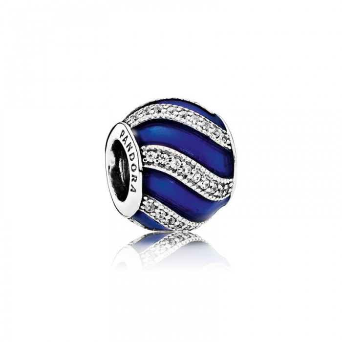 Pandora Charm-Adornment-Transparent Royal-Blue Enamel Clear CZ Outlet