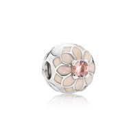 Pandora Charm-Blooming Dahlia Clip-Cream Enamel Blush Pink Crystal Outlet