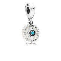 Pandora Charm-Compass Rose Dangle-Silver Enamel Cyan Blue Crystal Outlet