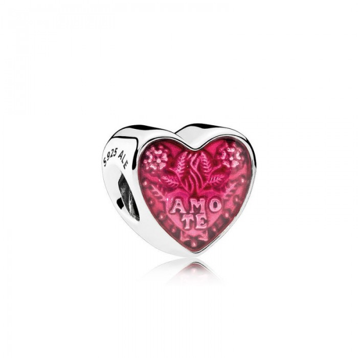 Pandora Charm-Latin Love Heart-Transparent Cerise Enamel Outlet