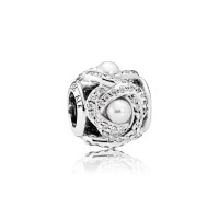 Pandora Charm-Luminous Love Knot-White Crystal Pearl Clear CZ Outlet