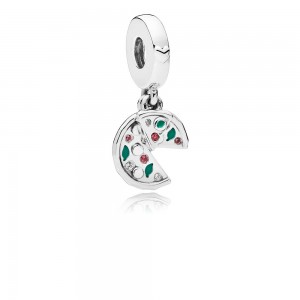 Pandora Charm-Passion for Pizza Dangle-Green Enamel-Red Crystal Clear CZ Outlet