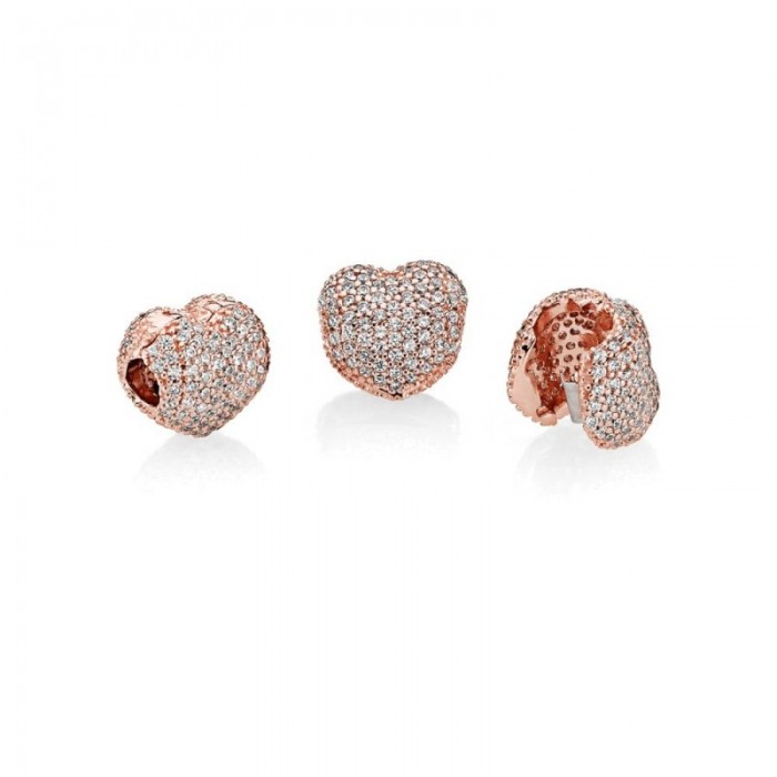 Pandora Charm-Pave Open My Heart Clip-Rose-Clear CZ Outlet