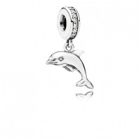 Pandora Charm-Playful Dolphin Dangle-Clear CZ Outlet Pandora Charm-Playful Dolphin Dangle-Clear CZ Outlet