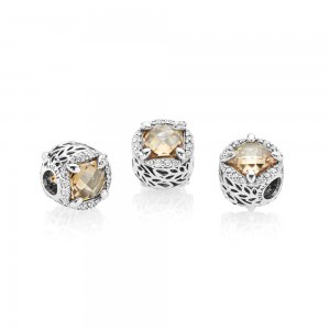 Pandora Charm-Radiant Grains of Energy-Clear-Golden Colored CZ Outlet