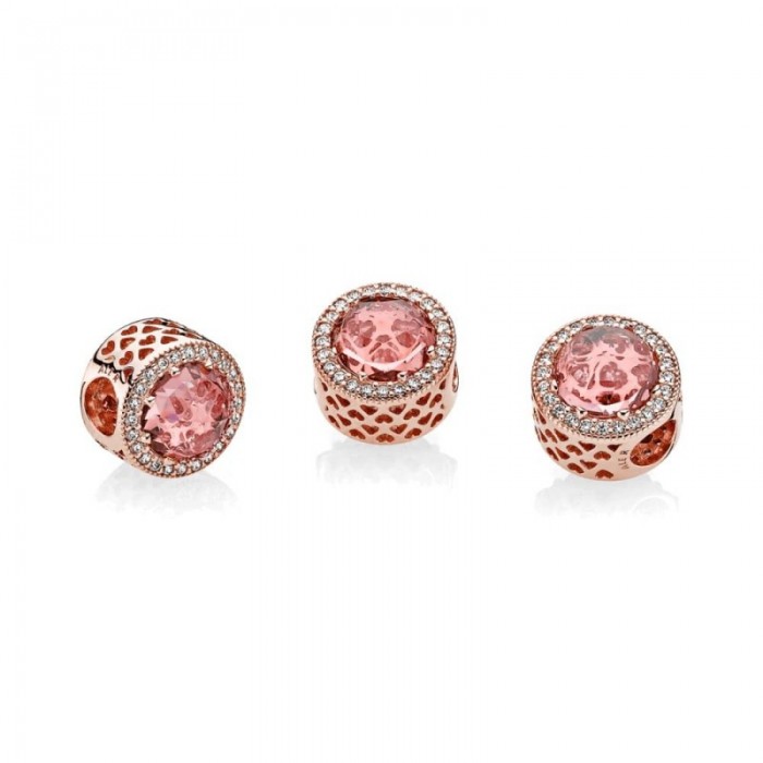 Pandora Charm-Radiant Hearts-RoseBlush Pink Crystal-Clear CZ Outlet