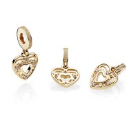 Pandora Charm-Romantic Heart Dangle-14K Gold-Clear CZ Outlet Pandora Charm-Romantic Heart Dangle-14K Gold-Clear CZ Outlet