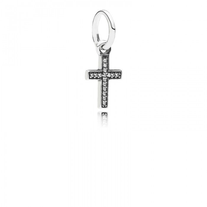 Pandora Charm-Symbol Faith Cross Dangle-Clear CZ Outlet