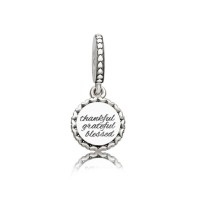 Pandora Charm-Thankful-Grateful-Blessed Dangle-Silver Enamel Outlet